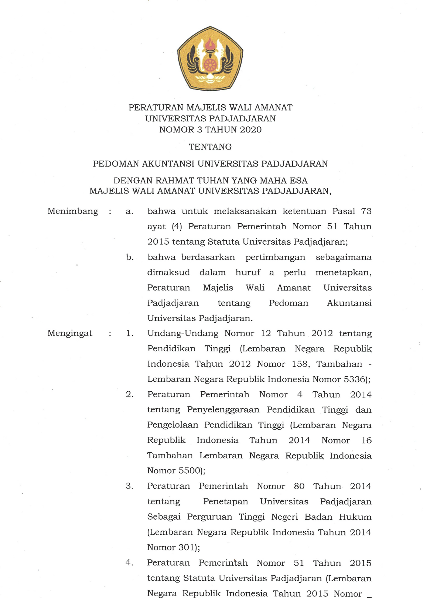 PERATURAN MWA - PEDOMAN AKUNTANSI UNPAD