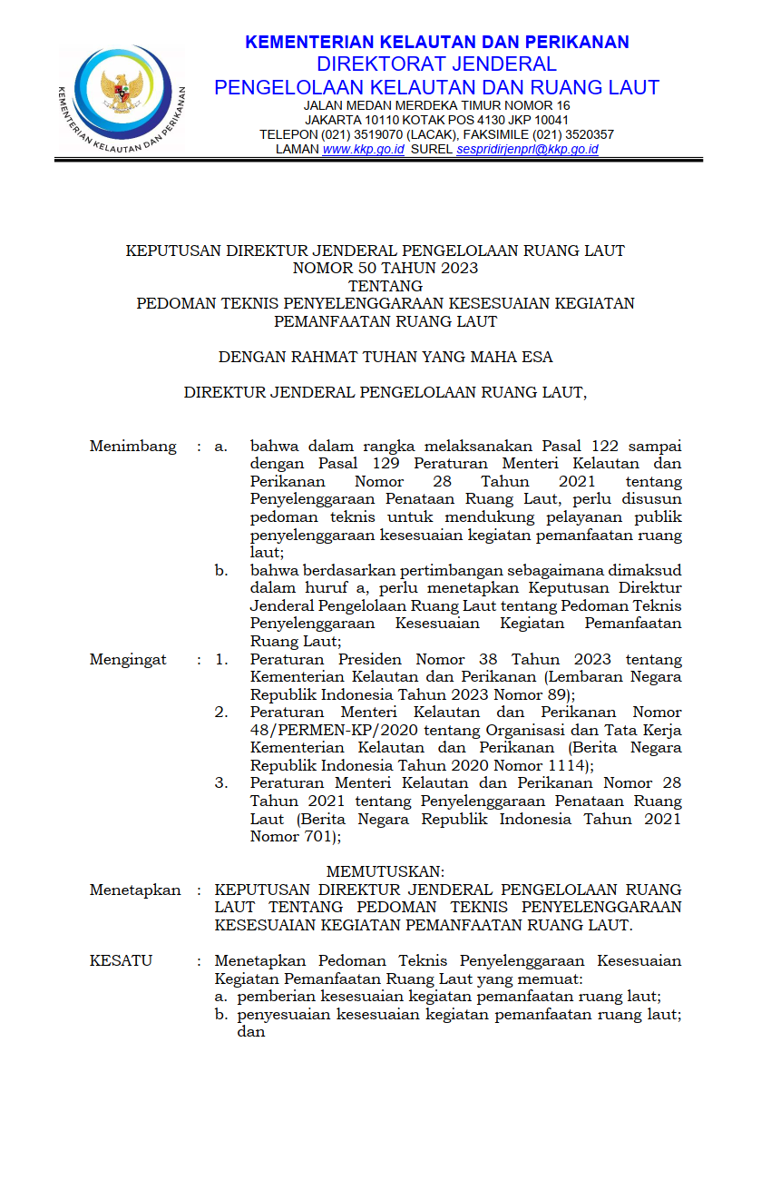 Pedoman Teknis Penyelenggaraan KKPRL